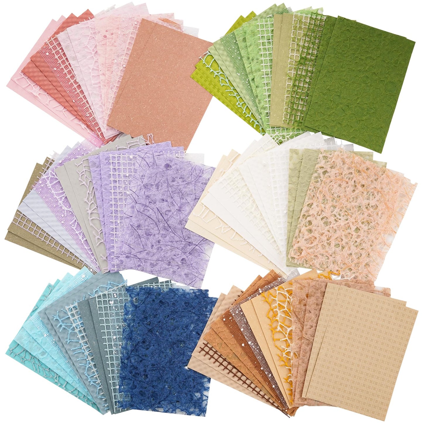 Azalea Marketplace Picks 🌺: 96 Sheets Textured Scrapbook Paper and Mesh Fabric Assorted Set - 6 Pack Mixed Special Paper for Scrapbooking Planner Bullet Junk Journal Supplies Mixed Media Collage Card Embellishments 3.9x5.5 Inch