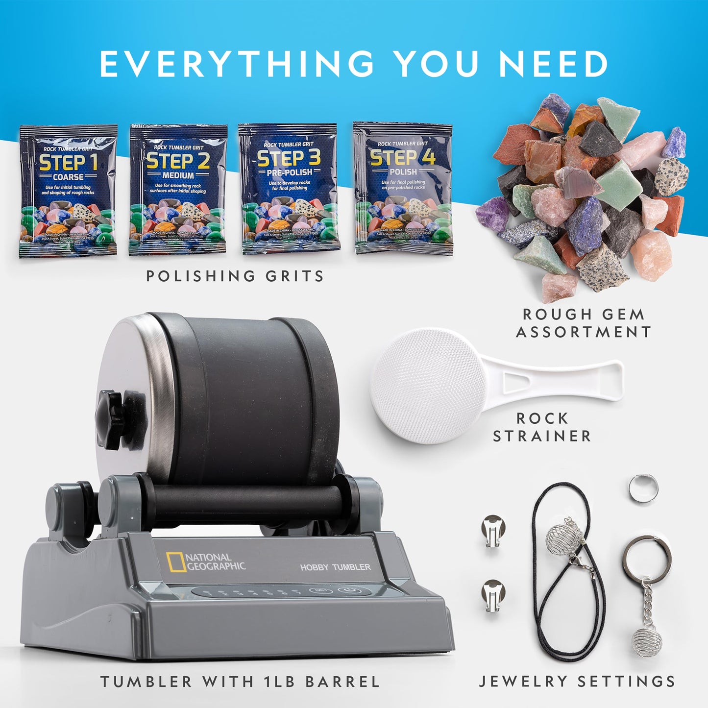 Azalea Marketplace Picks 🌺: Blue Marble National Geographic Rock Tumbler Kit – Hobby Edition Includes Rough Gemstones, and 4 Polishing Grits