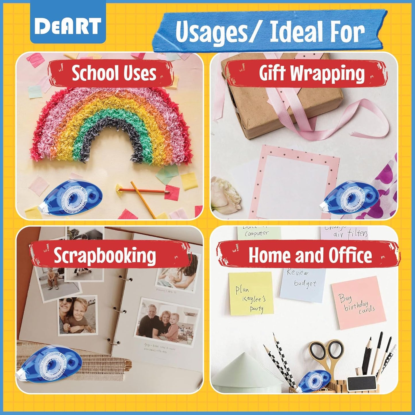 Azalea Marketplace Picks 🌺: Double Sided Tape Scrapbook Tape Roller, Adhesive Glue Runner, Scrapbooking Journaling Supplies 4 Pack