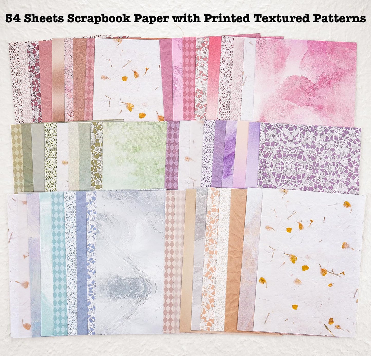 Azalea Marketplace Picks 🌺: 96 Sheets Textured Scrapbook Paper and Mesh Fabric Assorted Set - 6 Pack Mixed Special Paper for Scrapbooking Planner Bullet Junk Journal Supplies Mixed Media Collage Card Embellishments 3.9x5.5 Inch
