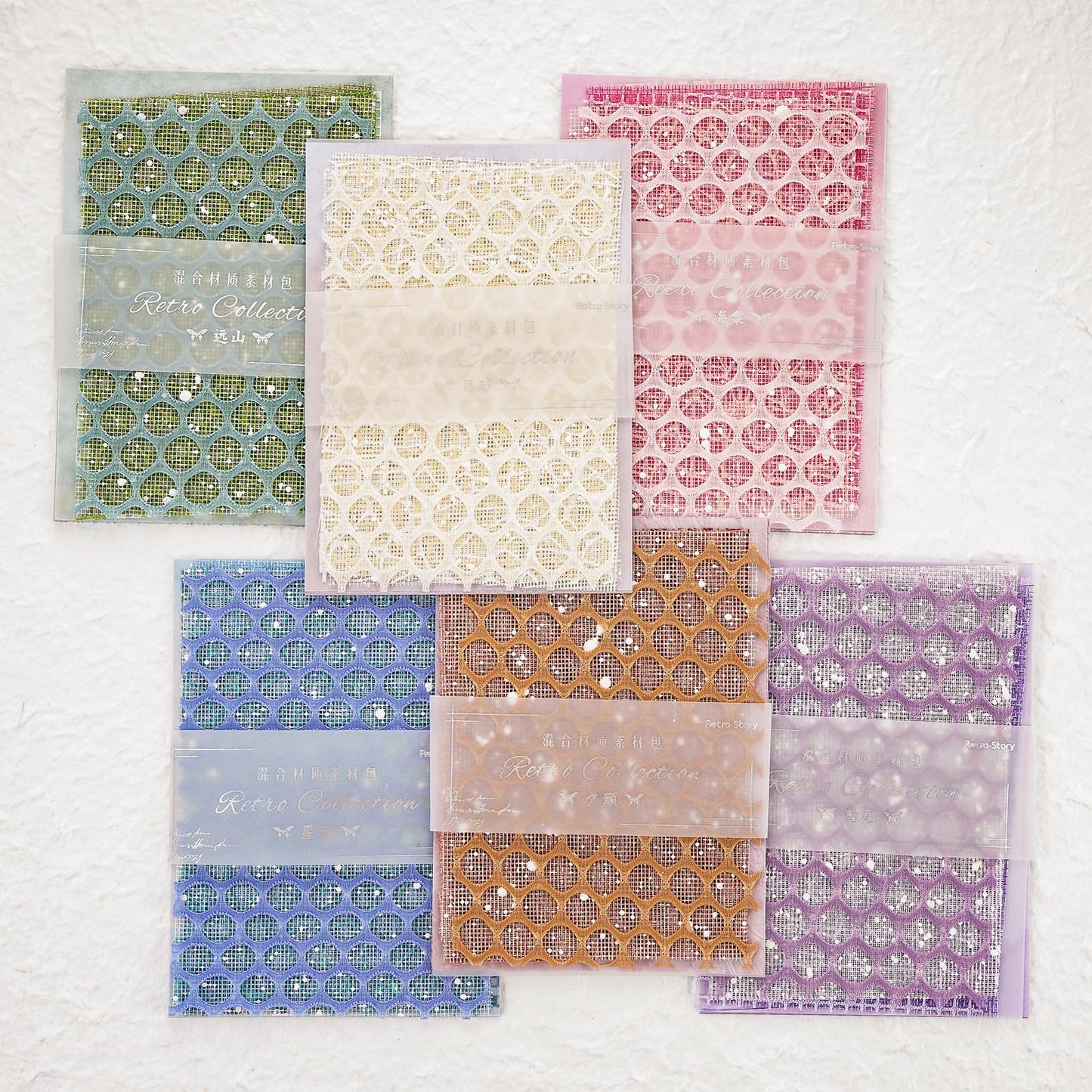 Azalea Marketplace Picks 🌺: 96 Sheets Textured Scrapbook Paper and Mesh Fabric Assorted Set - 6 Pack Mixed Special Paper for Scrapbooking Planner Bullet Junk Journal Supplies Mixed Media Collage Card Embellishments 3.9x5.5 Inch