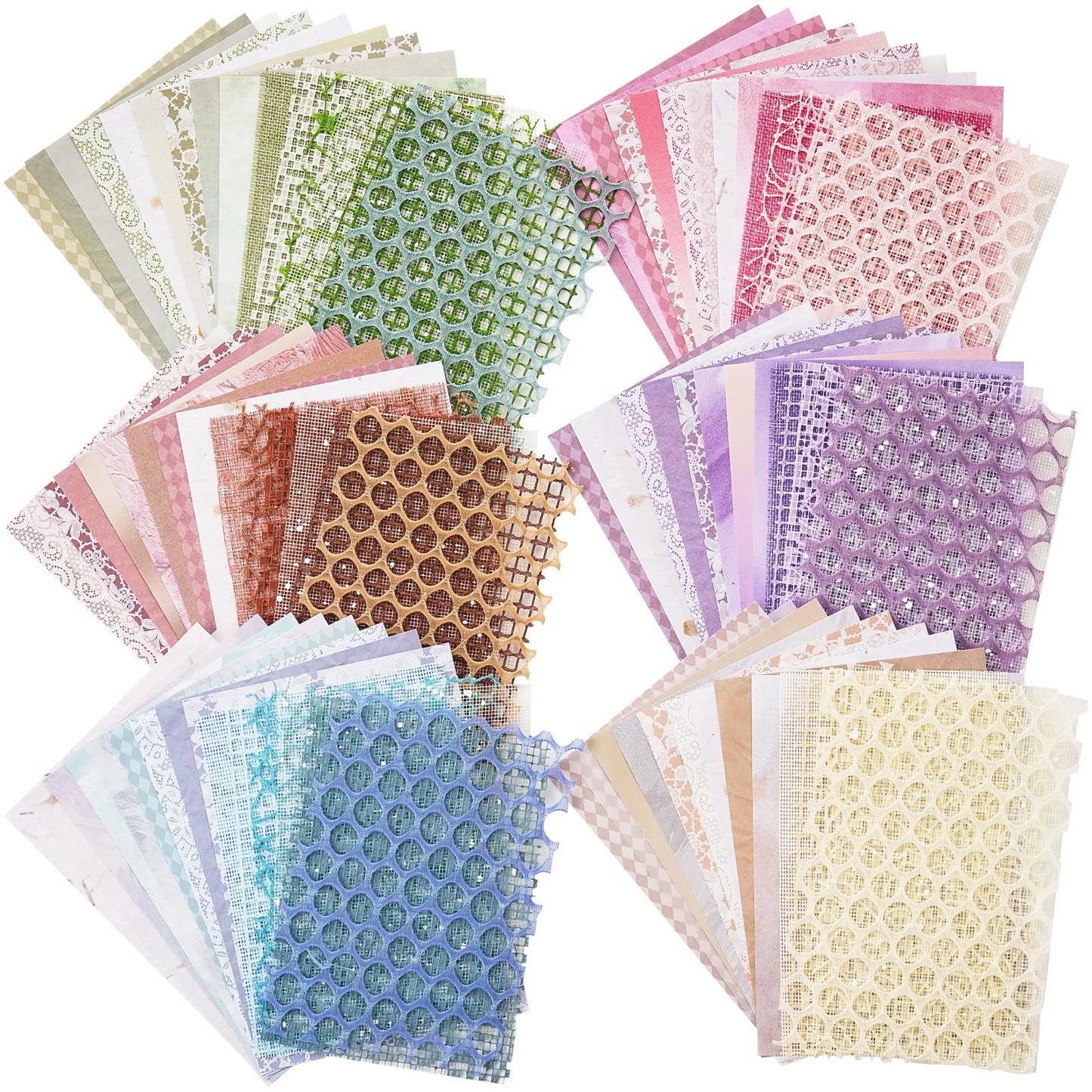 Azalea Marketplace Picks 🌺: 96 Sheets Textured Scrapbook Paper and Mesh Fabric Assorted Set - 6 Pack Mixed Special Paper for Scrapbooking Planner Bullet Junk Journal Supplies Mixed Media Collage Card Embellishments 3.9x5.5 Inch
