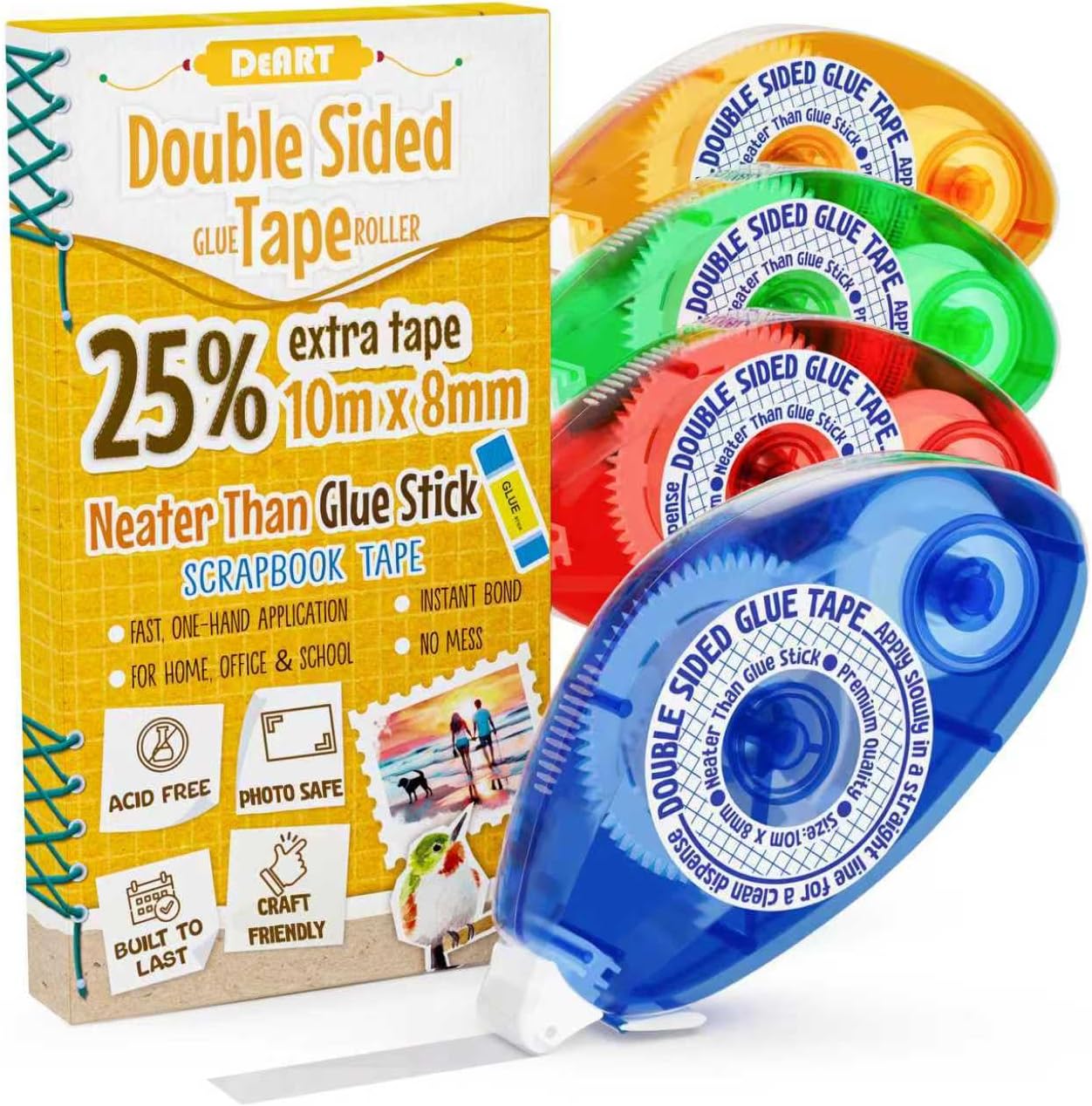 Azalea Marketplace Picks 🌺: Double Sided Tape Scrapbook Tape Roller, Adhesive Glue Runner, Scrapbooking Journaling Supplies 4 Pack