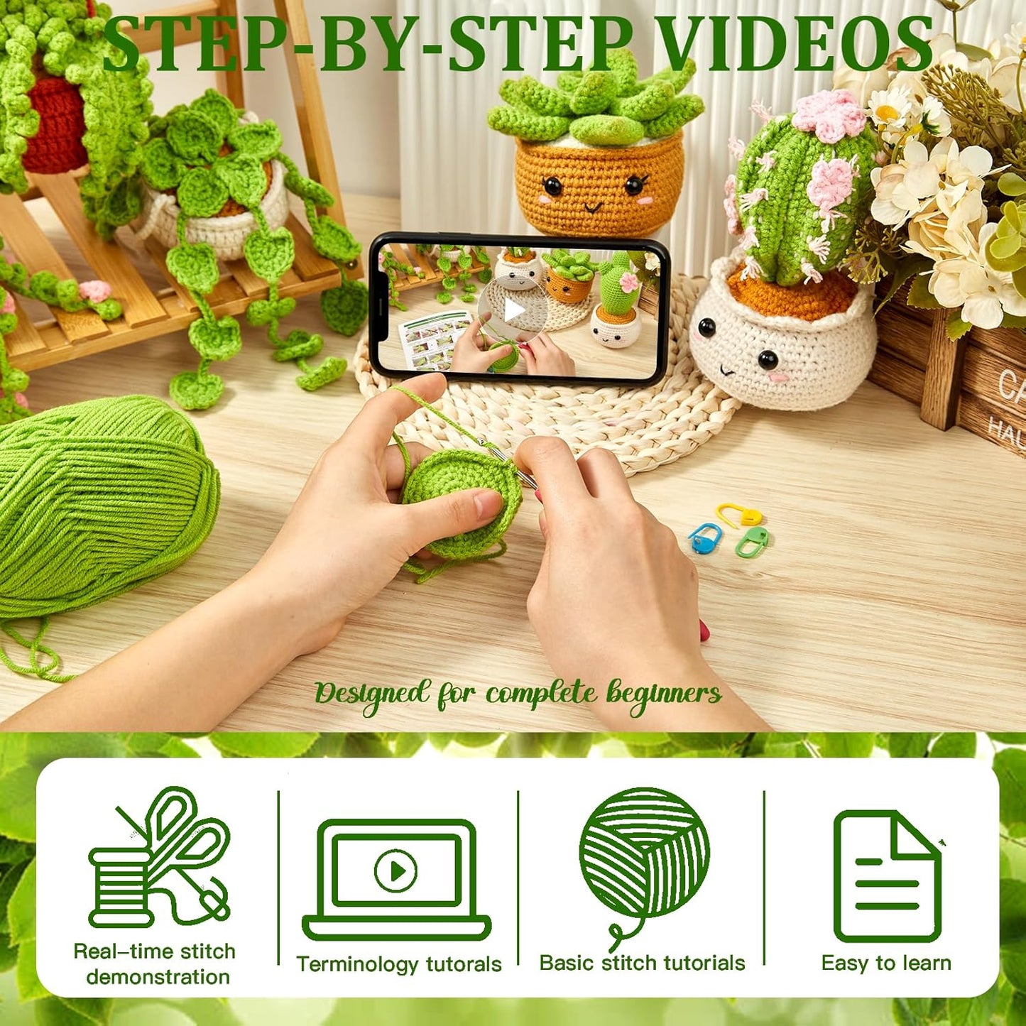 Azalea Marketplace Picks 🌺: Crochet Kit for Beginners, Crochet Starter Kits, 6 Pack Hanging Potted Plants