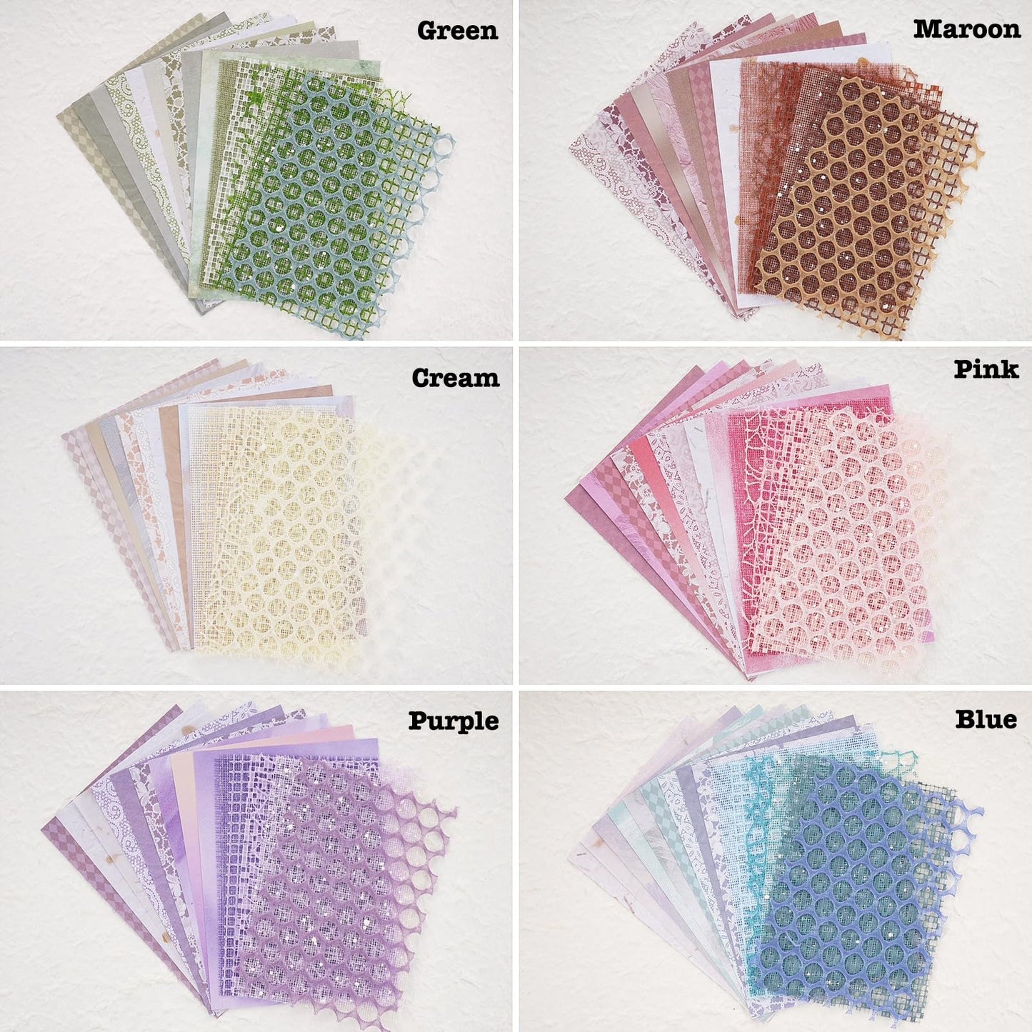 Azalea Marketplace Picks 🌺: 96 Sheets Textured Scrapbook Paper and Mesh Fabric Assorted Set - 6 Pack Mixed Special Paper for Scrapbooking Planner Bullet Junk Journal Supplies Mixed Media Collage Card Embellishments 3.9x5.5 Inch