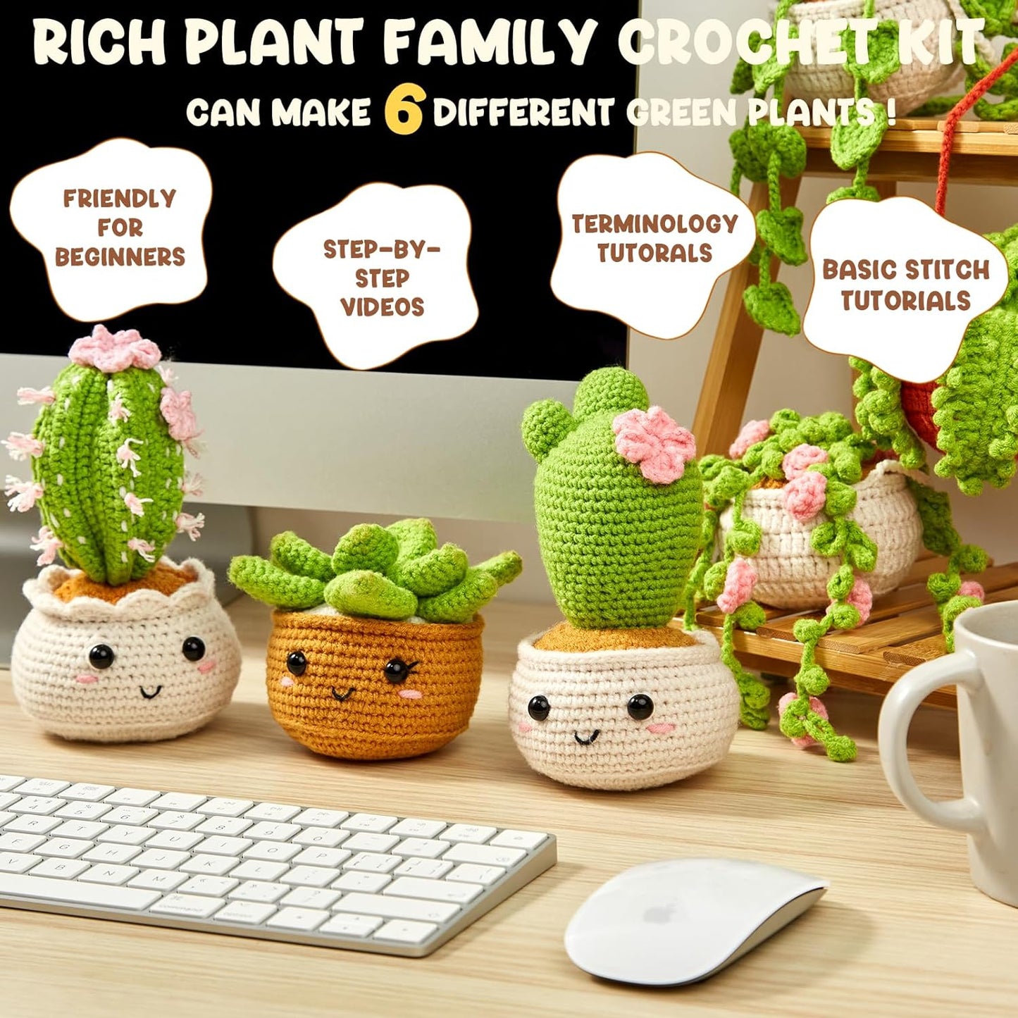 Azalea Marketplace Picks 🌺: Crochet Kit for Beginners, Crochet Starter Kits, 6 Pack Hanging Potted Plants