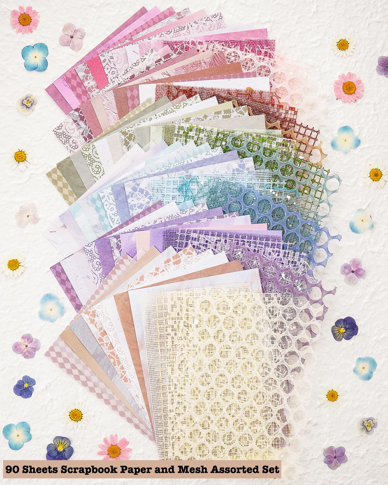 Azalea Marketplace Picks 🌺: 96 Sheets Textured Scrapbook Paper and Mesh Fabric Assorted Set - 6 Pack Mixed Special Paper for Scrapbooking Planner Bullet Junk Journal Supplies Mixed Media Collage Card Embellishments 3.9x5.5 Inch