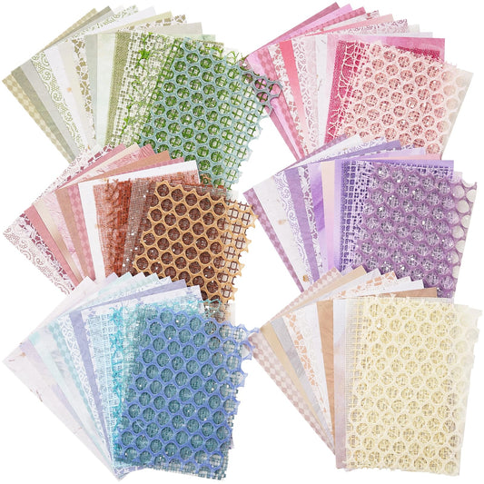 Azalea Marketplace Picks 🌺: 96 Sheets Textured Scrapbook Paper and Mesh Fabric Assorted Set - 6 Pack Mixed Special Paper for Scrapbooking Planner Bullet Junk Journal Supplies Mixed Media Collage Card Embellishments 3.9x5.5 Inch