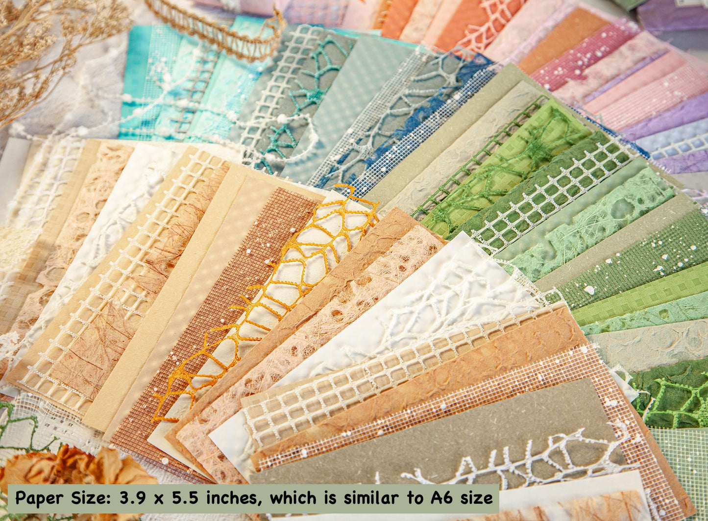 Azalea Marketplace Picks 🌺: 96 Sheets Textured Scrapbook Paper and Mesh Fabric Assorted Set - 6 Pack Mixed Special Paper for Scrapbooking Planner Bullet Junk Journal Supplies Mixed Media Collage Card Embellishments 3.9x5.5 Inch