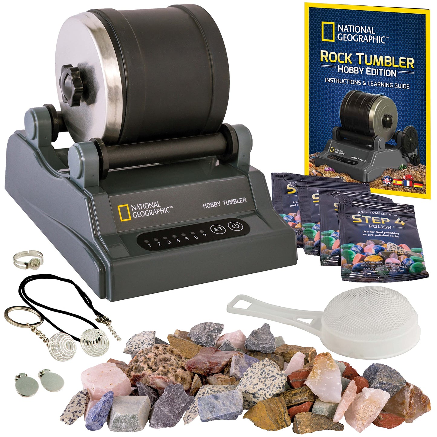 Azalea Marketplace Picks 🌺: Blue Marble National Geographic Rock Tumbler Kit – Hobby Edition Includes Rough Gemstones, and 4 Polishing Grits
