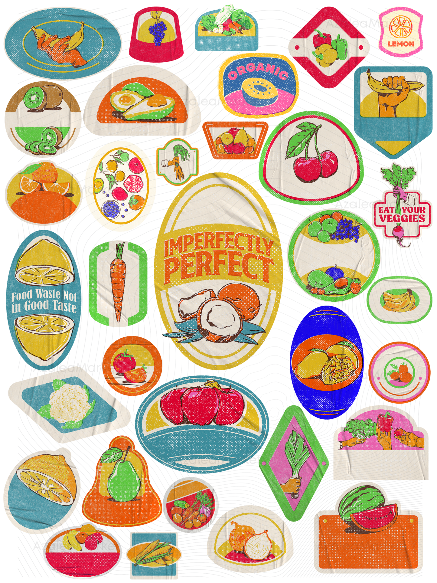 Fruit & Veggie Sticker Digital Art Prints | Printable Produce Digital Art