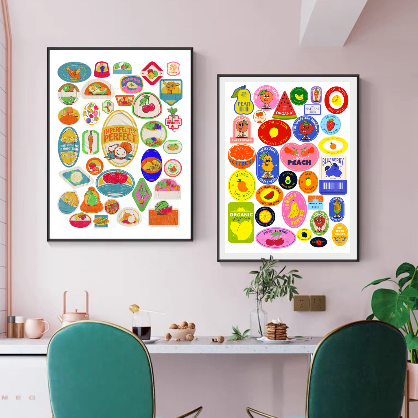 Fruit & Veggie Sticker Digital Art Prints | Printable Produce Digital Art